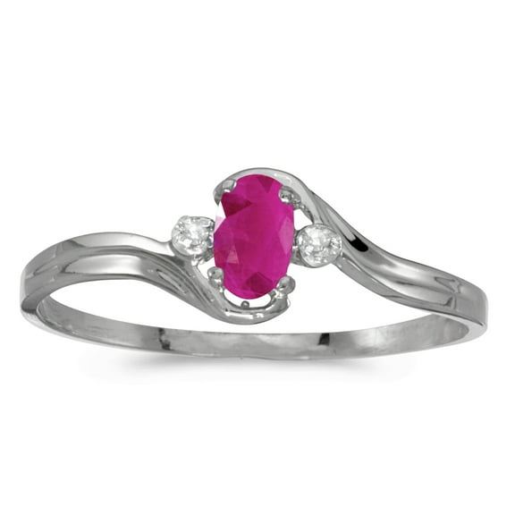 10k White Gold Oval Ruby And Diamond Ring