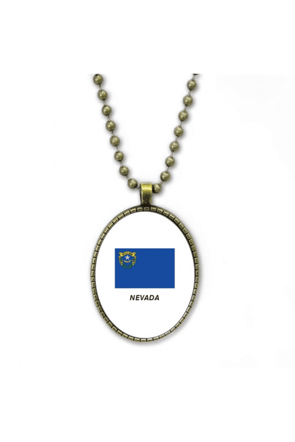 Outline Flag State Nevada Necklace Vintage Chain Bead Pendant Jewelry Collection
