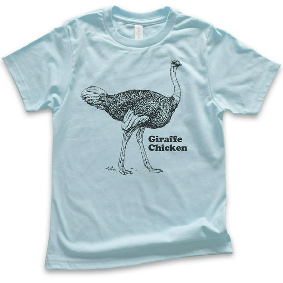 Kids Giraffe Chicken Ostrich Shirt, Youth Kids Boy Girl T-Shirt, Ostrich Shirt, Funny Farm Animal Shirt, Pun Tee, Light Blue, Medium