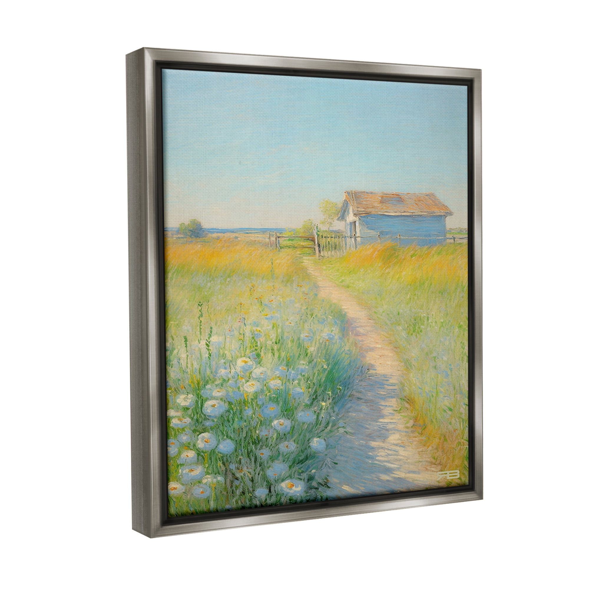 Stupell Industries Charming Countryside Trail Landscape Painting Gray Floater Framed Canvas Art Print Wall Art, 17 x 21
