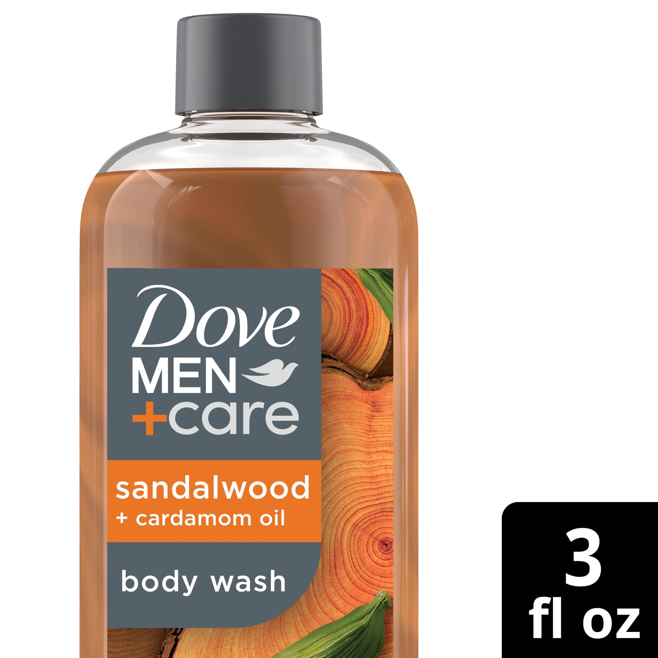 Dove Men+Care Mini Body Wash to Rebuild Skin in the Shower Sandalwood + Cardamom Oil with Plant-Based Cleansers and Moisturizers, 3 FL oz