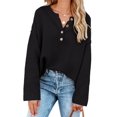 thumbnail image 4 of HSHDLDF Women's Oversized Sweaters Batwing Long Sleeve Loose V Neck Button Henley Tops Pullover Knit Jumper, 4 of 5