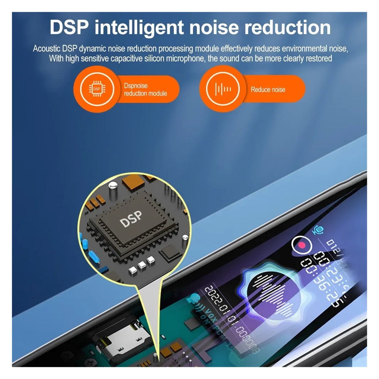Multi-Function Voice Recorder Espia Stereo Sound Pickup Dynamic Noise Reduce Dictaphone ,Excellent Sound Quality