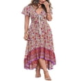 thumbnail image 3 of Robe Boho Longue d'Été pour Femmes à Manches Courtes et Col V Ourlet Irrégulier Cravate Robe Florale, 3 of 7