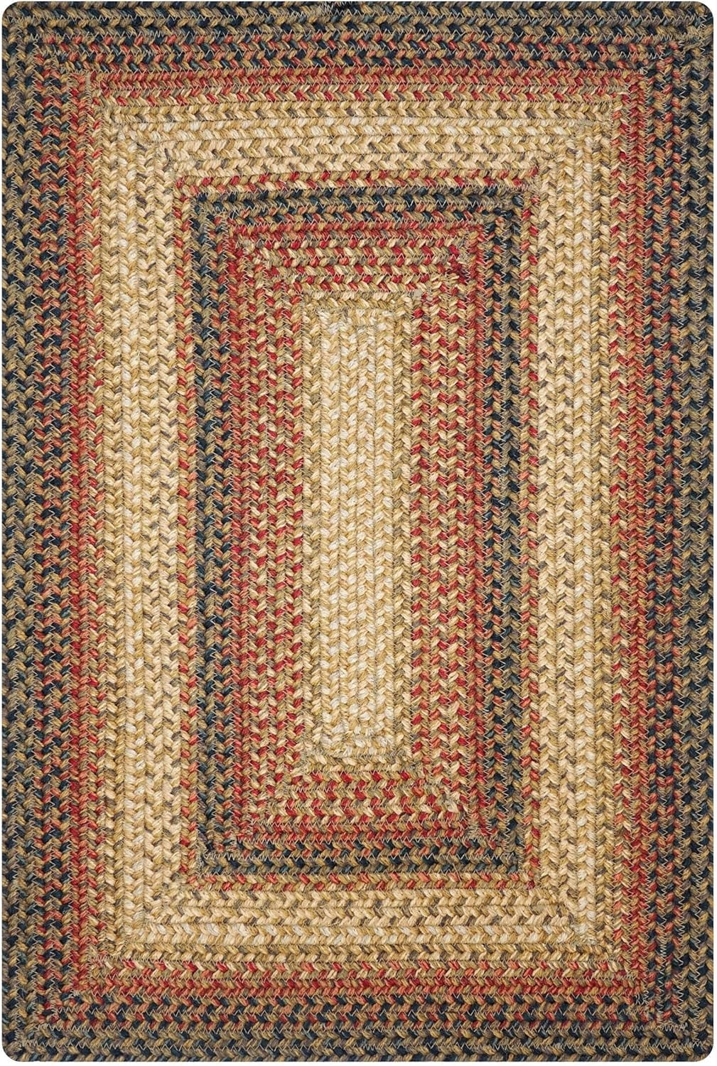 Homespice Russett Jute Braided Area Rug, 5' x 8' Rectangular Beige - Red - Black, Reversible, Natural Jute Yarn Rustic, Country, Primitive, Farmhouse Style