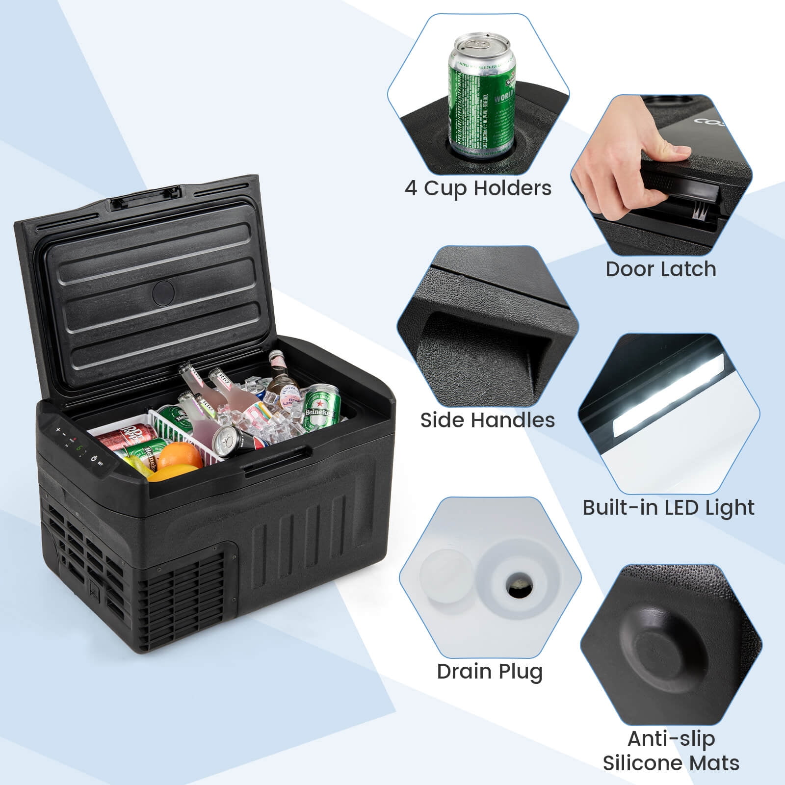 Costway 12 Volt Car Refrigerator with -4℉~68℉ Adjustable Range Divider for Camping 23 QT