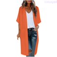 thumbnail image 2 of Lixiuxyad ‌Women's Long Chiffon Cardigan 3/4 Sleeve Open-Front Lightweight Summer Outfits,Red, 2 of 6