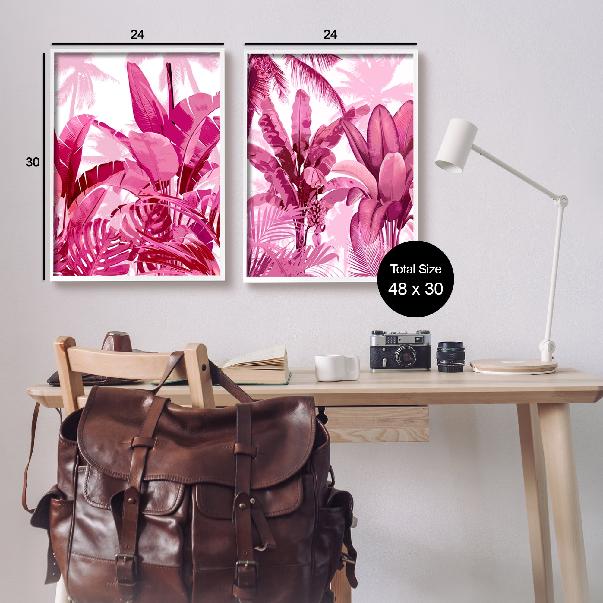 Stupell Industries Pink Palm Tree Leaves Botanical & Floral Painting White Framed Art Print Wall Art, 24 x 30