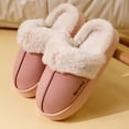 thumbnail image 2 of Womens Plush Slippers Warm Lined Slip on House Shoes Scuff Slipper Comfy Platform Memory Foam Winter Slides Pink 7, 2 of 4