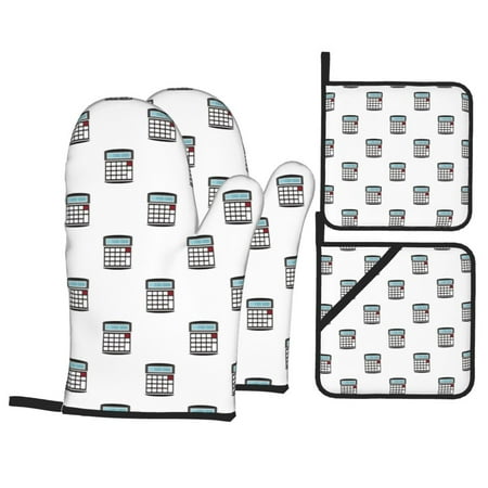 

Oven Mitts and Pot Holders 4 pcs Set calculator Print Heat Resistant Pot Holders Oven Mitts for kitchen Non-Slip Hanging Loop Oven Glove Potholders for Baking Cooking