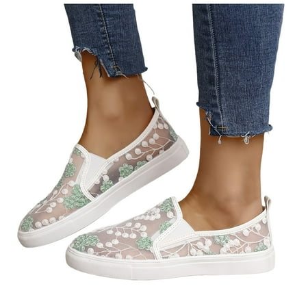 Mepaouo Women s Hands Free Slip on Flats Shoes Driving Casual Walking Loafer Shoes Cutout Canvas Shoes