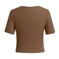 thumbnail image 3 of IWEMEK Crop Tops for Women Round Neck Keyhole T-shirt Plain Brown Casual Dressy Summer Tees Tight Fit Clothing 2025, 3 of 7