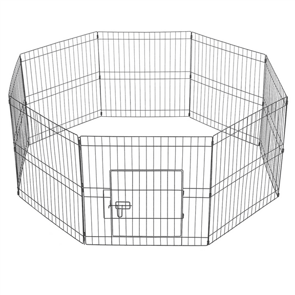 16 Panels Foldable Pet Playpen For Puppies, Metal, Indoor & Outdoor, Black