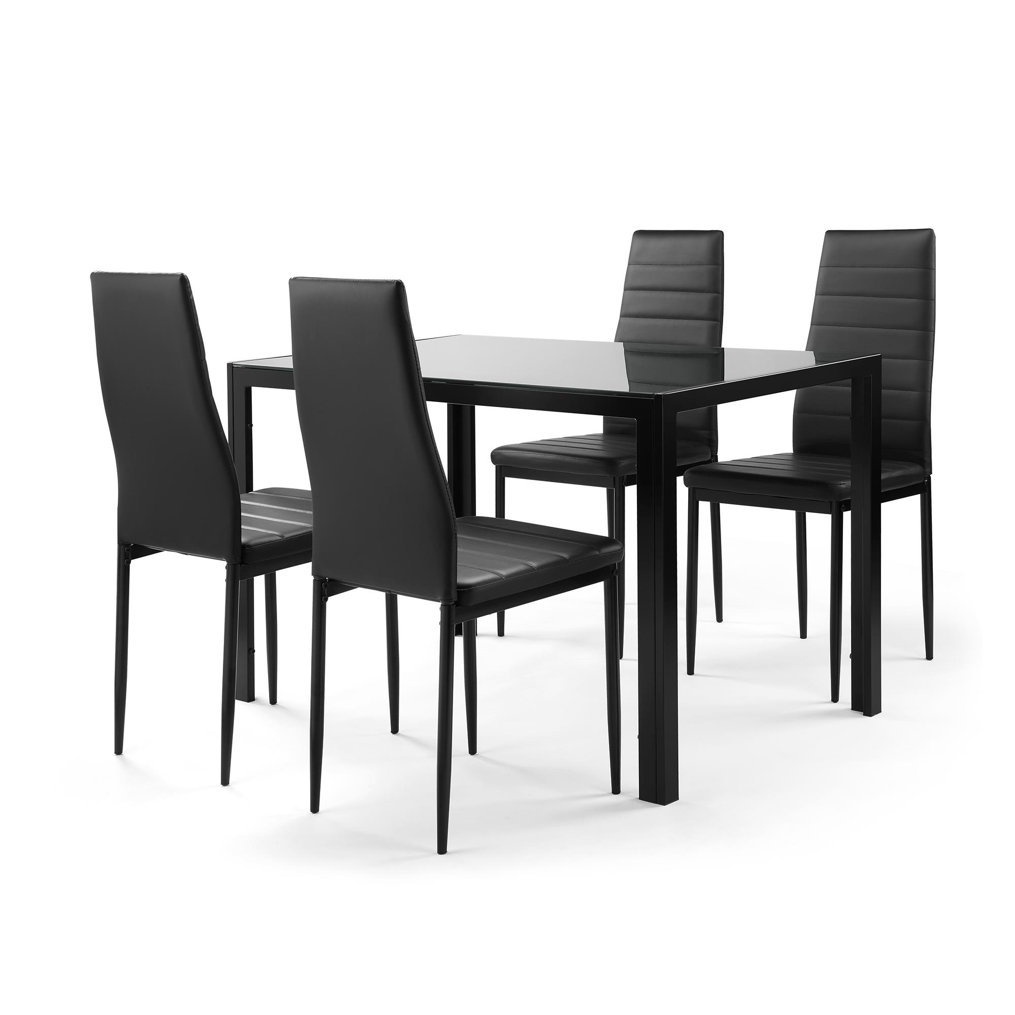 Zimtown Dining Table Set, 5 Piece Kitchen Table Set with Glass Table Top 4 Leather Chairs Dinette (Black) - image 2 of 11