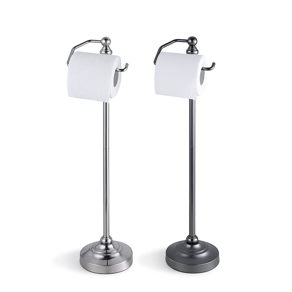 SunnyPoint Deluxe Free Standing Heavy Weighted Toilet Tissue Paper Roll Holder Stand (Brushed Nickel)