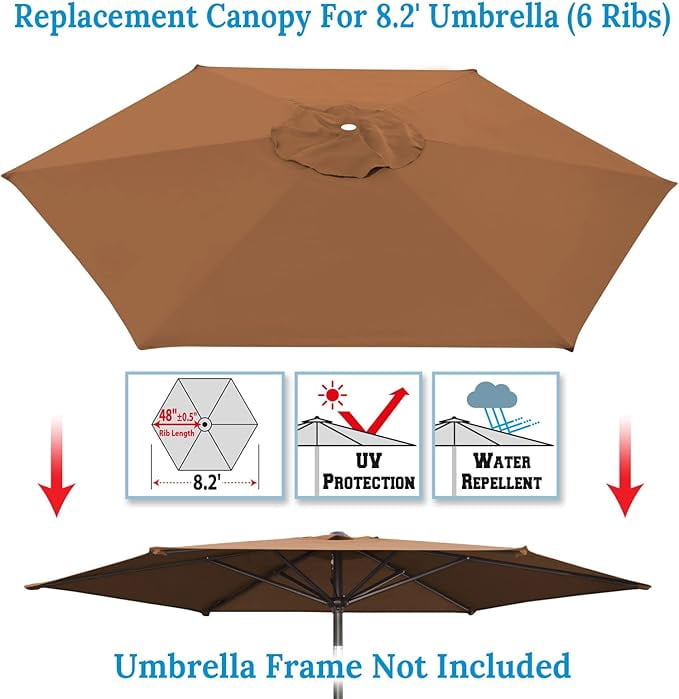 SOLAXO 8.2ft 6 Ribs Umbrella Canopy Cover Only Patio Umbrella Replacement Top