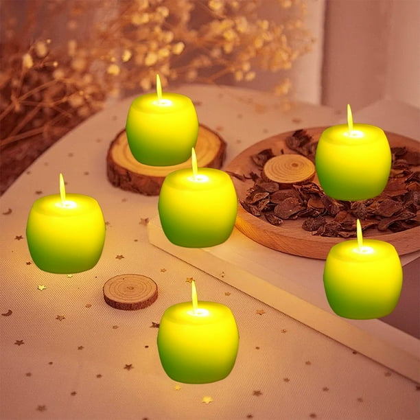 6 Velas Led Verdes Sin Llama con Forma de Manzana | Funcionan con Pilas | Velas Eléctricas Simuladas para Decoración de Halloween y Navidad | 5 X 6 Cm | 480 G