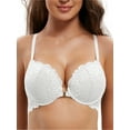 thumbnail image 3 of Deyllo Women's Lace Front Clourse Push Up Bra Padded Plunge Underwire Racerback Bra, White 32DD, 3 of 9