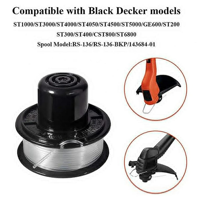 Premium Weed Eater Spools Compatible with Black and Decker Rs-136 St4500 ST1000 ST4000 Ge600 Cst800 St6800 String Trimmer Replacement Spool Line 20ft