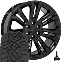 OE Wheels CV43B 22 Inch Rims and Tires Fit Silverado 1500 Style 6x139.7 22x9 Gloss Black - Hollander 5666 - TerraMax RT 285/45-22 (Set of 4)