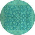 thumbnail image 1 of Ahgly Company Indoor Round Oriental Turquoise Blue Traditional Area Rugs, 5' Round, 1 of 4