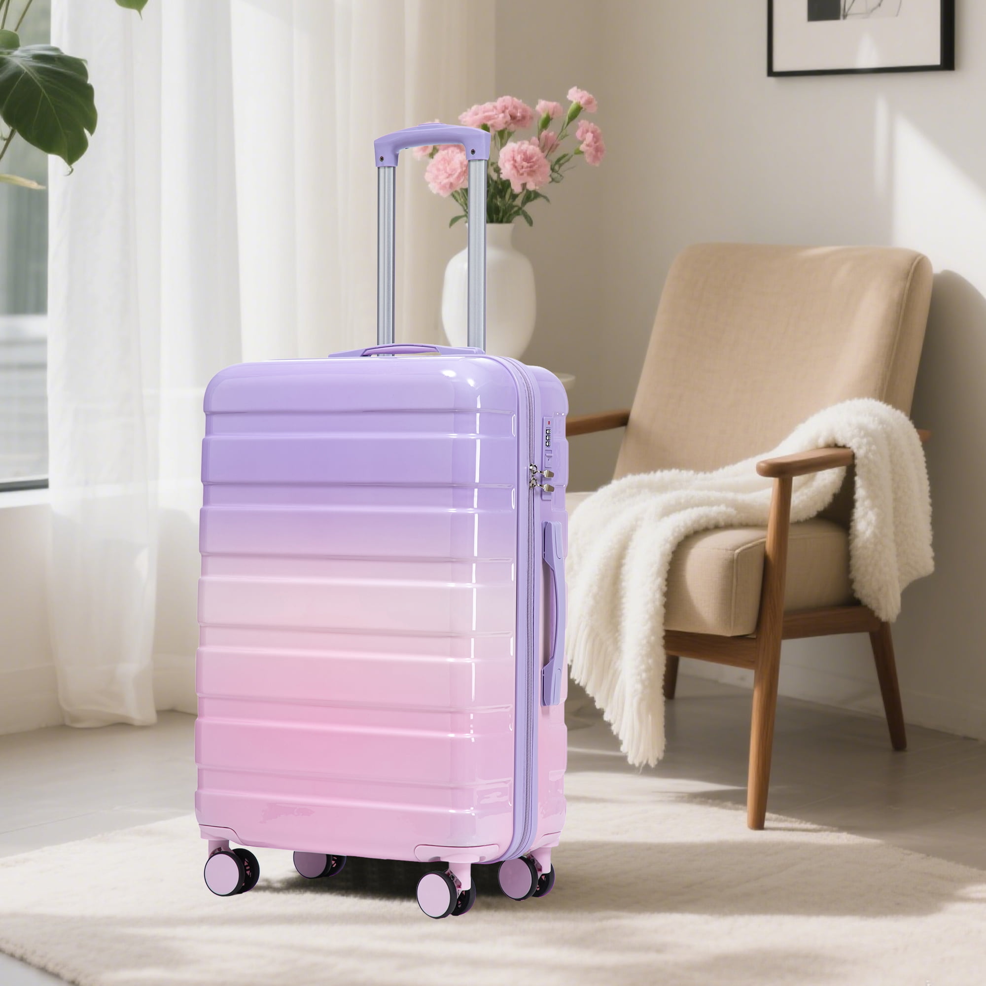 3 Piece Luggage Set PC Spinner Wheel(20”/24”/28”) - Gradient Color, Carry-On Suitcase, Lightweight & Durable with Combination Lock