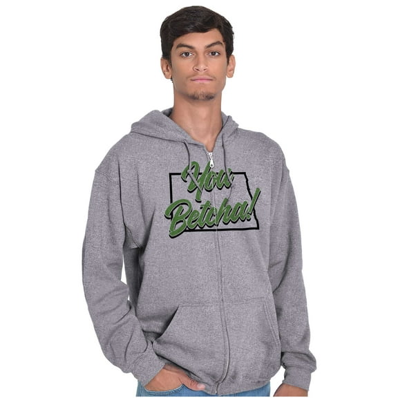 North Dakota You Betcha Midwest Slang Unisex Fleece Graphic Zip Up Hoodie Brisco Brands 2X