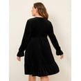thumbnail image 2 of Kitsin Women's Plus Size Velvet Dress Wrap V Neck Swing Dress Long Sleeve Cocktail Party Dress, 2 of 7