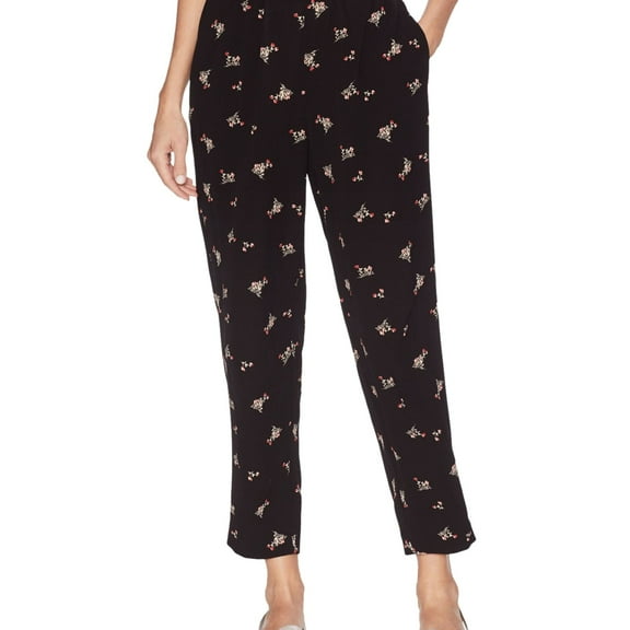 Vince Camuto Womens Floral Casual Cropped Pants, Black, Large