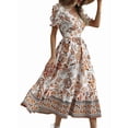 thumbnail image 2 of Women'S 2025 Summer Puff Sleeves Boho Floral Print Casual Flowy Long Maxi Dress Orange Color S, 2 of 7