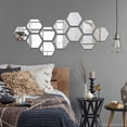 thumbnail image 3 of Juego de 15 espejos de pared hexagonales, acrílico dorado (9 cm/plateado), decoración de pared, azulejos de espejo, azulejos de espejo autoadhesivos estéticos para dormitorio, sala de estar Rojo Verde Cocina, Decoración y Otros, 3 of 4