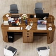 thumbnail image 4 of Two Person Computer Desk, Home Office Desk with Storage Drawers, Walnut, 4 of 10