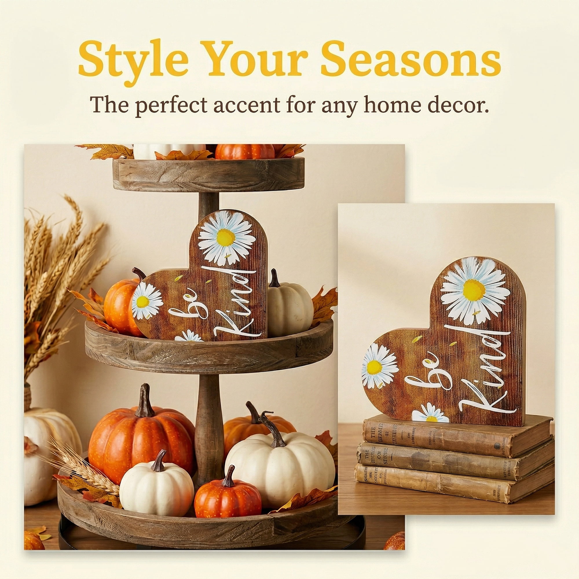 Unique Bargains 2Pcs Wooden Heart Signs Freestanding Heart Tabletop Decor Brown 6.3in