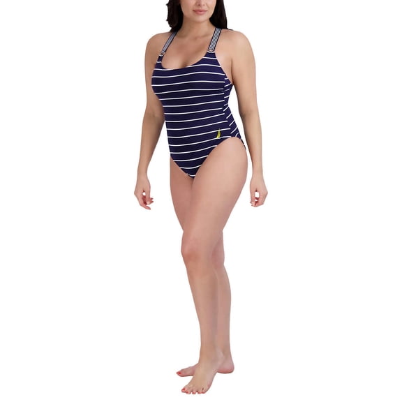 Nautica Womens Cross Back One Piece Swimsuit (Deep Sea,S)