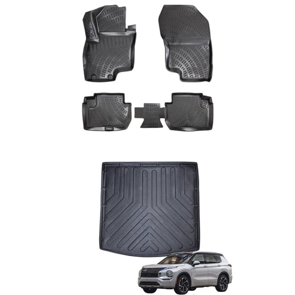 Car Floor Mats   Cargo Liner (Full SET) Compatible for Mitsubishi Outlander USA 2022-2024 Waterproof | All Weather
