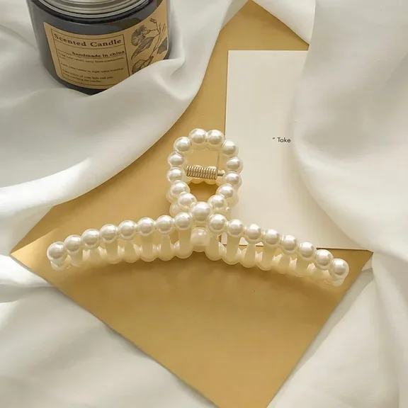 Large Geometric Imitation Pearl Shark Hair Claw Clips For Womens Back Head