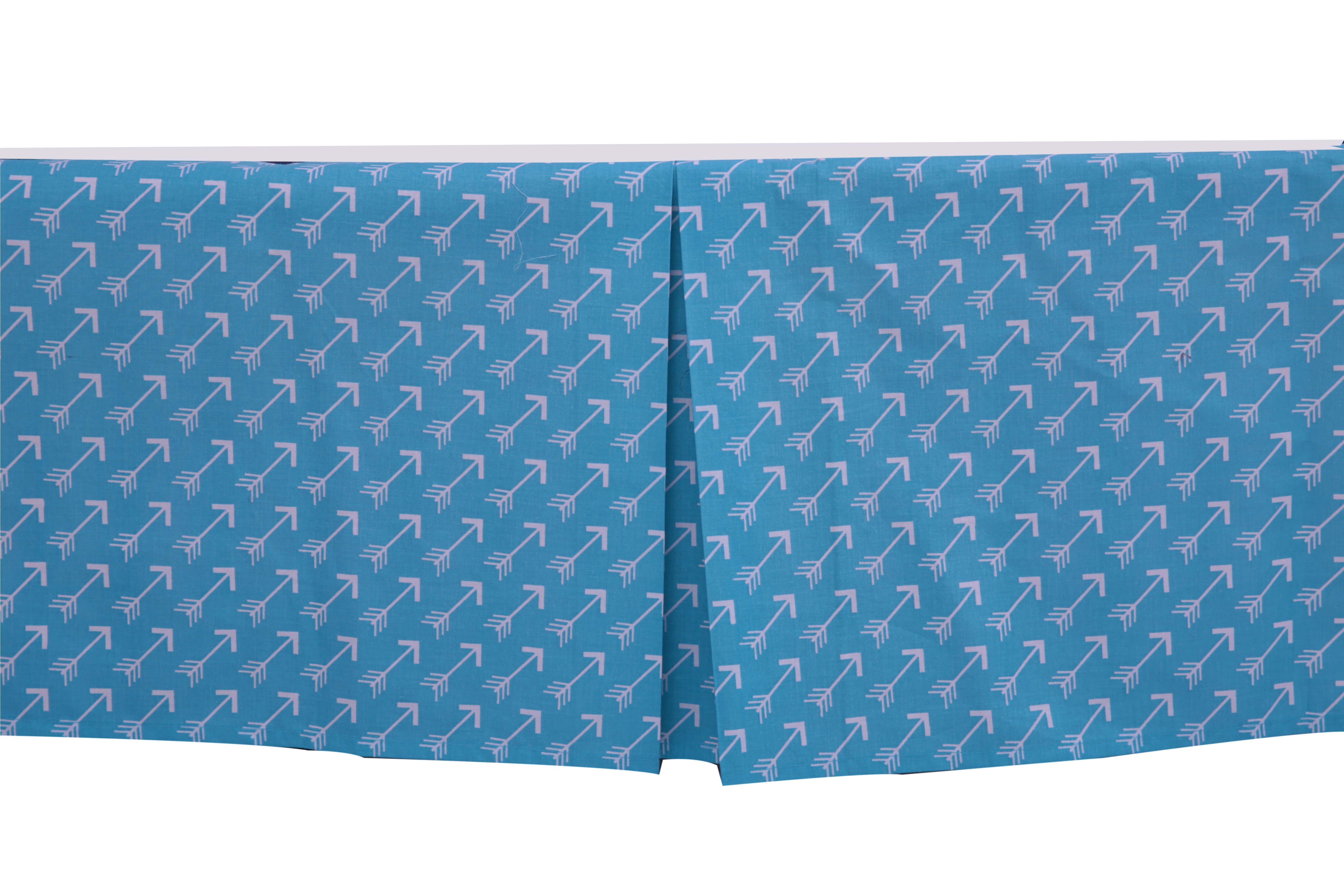 Crib or Toddler Bed Skirt or Dust Ruffle 100% Cotton Percale, Aqua Arrows