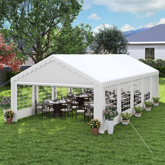 Dextrus 16x32FT Heavy Duty Party Tent, Outdoor Heavy Duty Event Canopy Tents with Removable Sidewalls & 3 Storage Bags,Waterproof, White