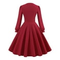 thumbnail image 5 of Herrnalise Women's Solid Color Long Sleeve V-Neck VintageHigh Waist Temperament Dress Dresses Long Sleeve V-Neck Dresses S-2XL, 5 of 8