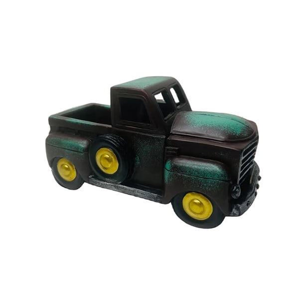 Adorno navideño de resina para escritorio, diseño de camión retro, regalo navideño, 17,5 cm de largo, accesorio para fotos Verde y negro