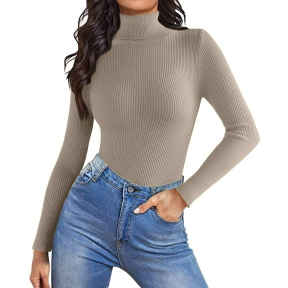Women's Mock Turtleneck Long Sleeve Shirt Fall Outfits Fashion Thermal Undershirt Basic Tops Fitted Layer Tee 2025 Khaki S