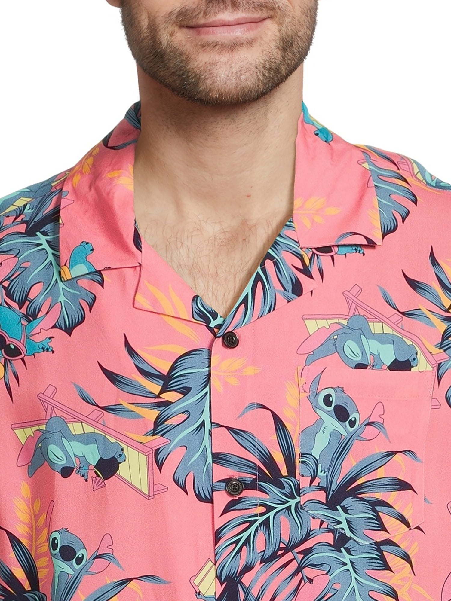 Stitch Men’s and Big Men’s Floral Button Up Shirt with Short Sleeves, Sizes S-3XL