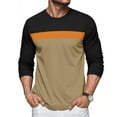 thumbnail image 3 of qolati Mens Long Sleeve Shirts Fashion Patchwork Crew Neck T-Shirt Thick Pullover Basic Tops Casual Comfortable Sweatshirt Khaki L, 3 of 4