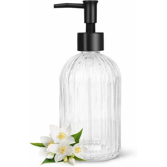Glass Soap Dispenser with Plastic Pump, 400ml Liquid Hand Soap Dispenser, Rustproof Pump for Kitchen & Bathroom, Great for Lotions, Essential Oil, Liquid Soaps,Transparent