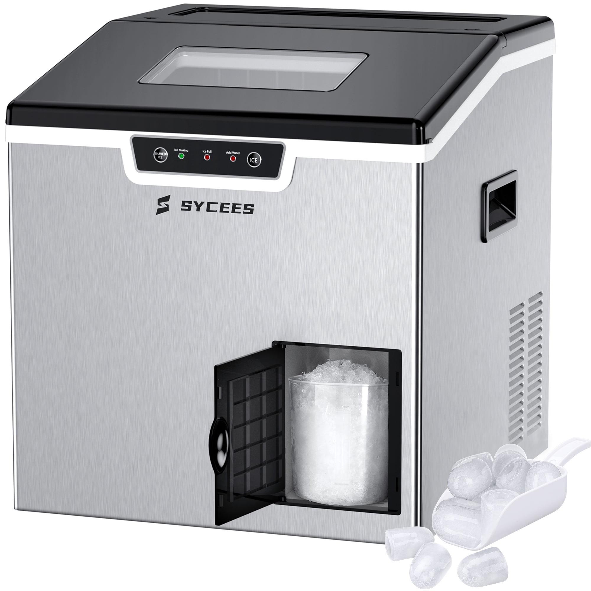 Commercial Ice Maker Stainless Steel 300W Ice Cube Maker Machine 2,304 Cubes Per Day Ice Making Machine Home Supermarkets Bars Restaurants Cafes Kitchen Free Ice Scoop and Free Ice Crusher 