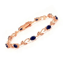 Gem Stone King 5.12 Ct Oval Blue Sapphire White Diamond 18K Rose Gold Plated Silver Bracelet for Women
