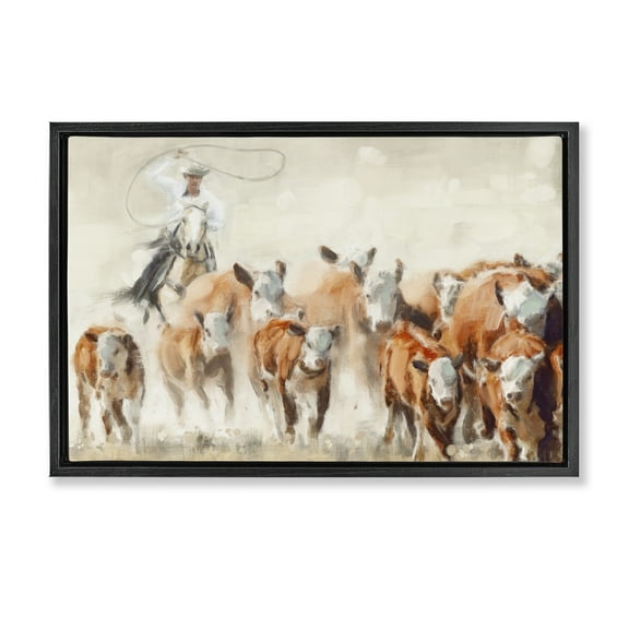 Stupell Industries Equestrian Round Up Animals & Insects Painting Black Floater Framed Canvas Art Print Wall Art, 25 x 17