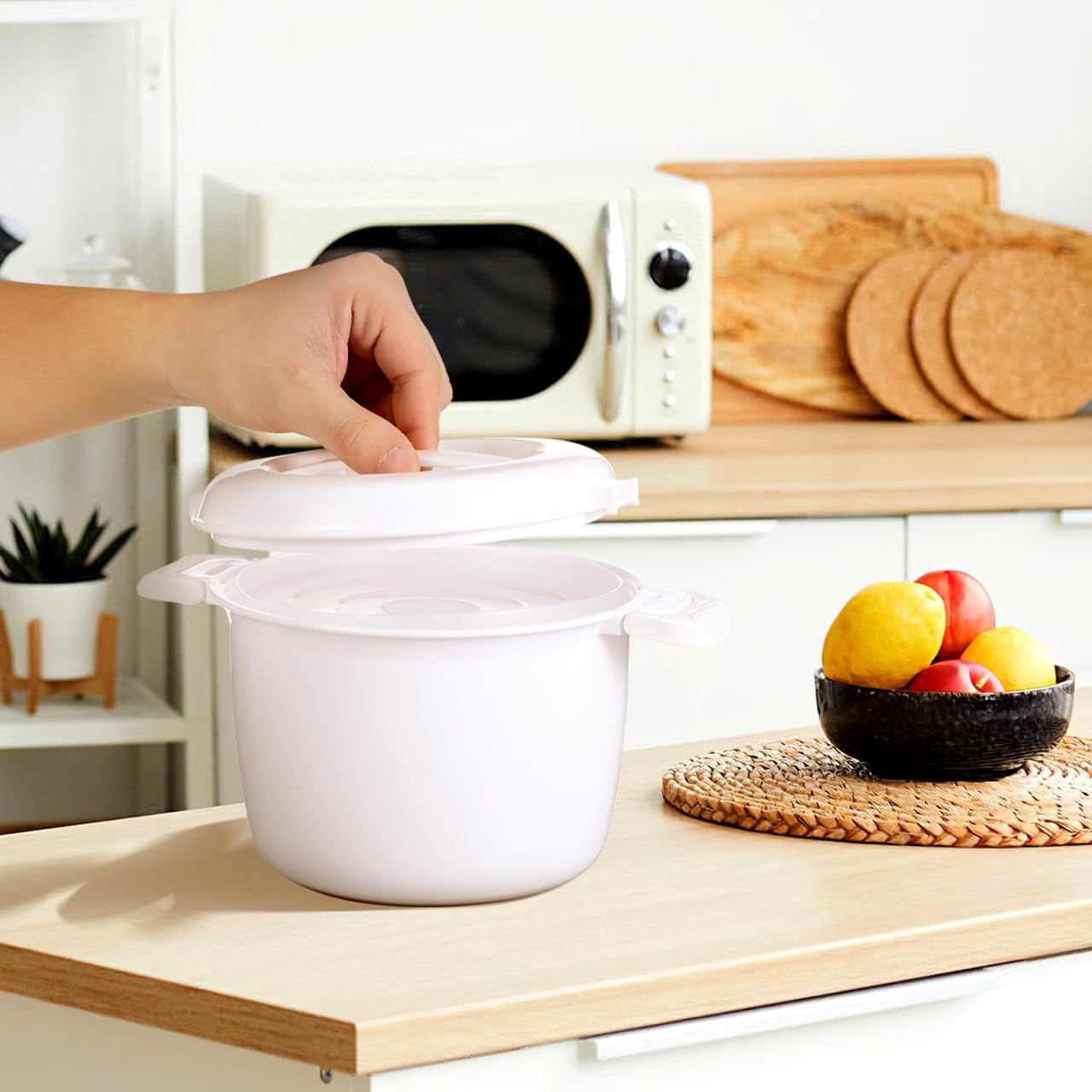 ABCISI Microwave Rice Cooker Pasta Cooker, 1.9 QT Rice Steamer with Locking Lid, Large Microwave Food Container for Soup, Vegetable, Mashed Potatoes, Fish, Quick Healthy Meals