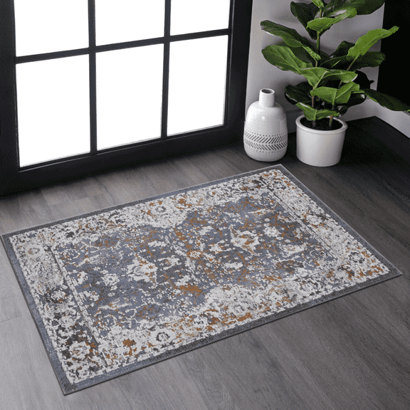 2X3 Blue Traditional Area Rug, Stain-Resistant & Non-Shedding, for Living Room, Bedroom, Dining, Home Office
