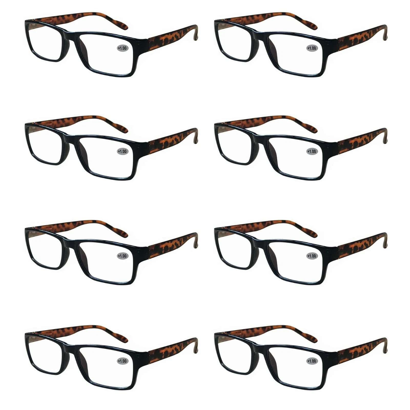 8 Packs Unisex Square Frame Blue Light Blocking Computer Reading Glasses Readers for Men Women +1.50